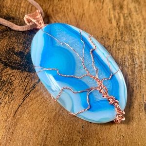 Handcrafted Blue Onyx Tree of Life Pendant - Copper Wire Wrapped - NWT